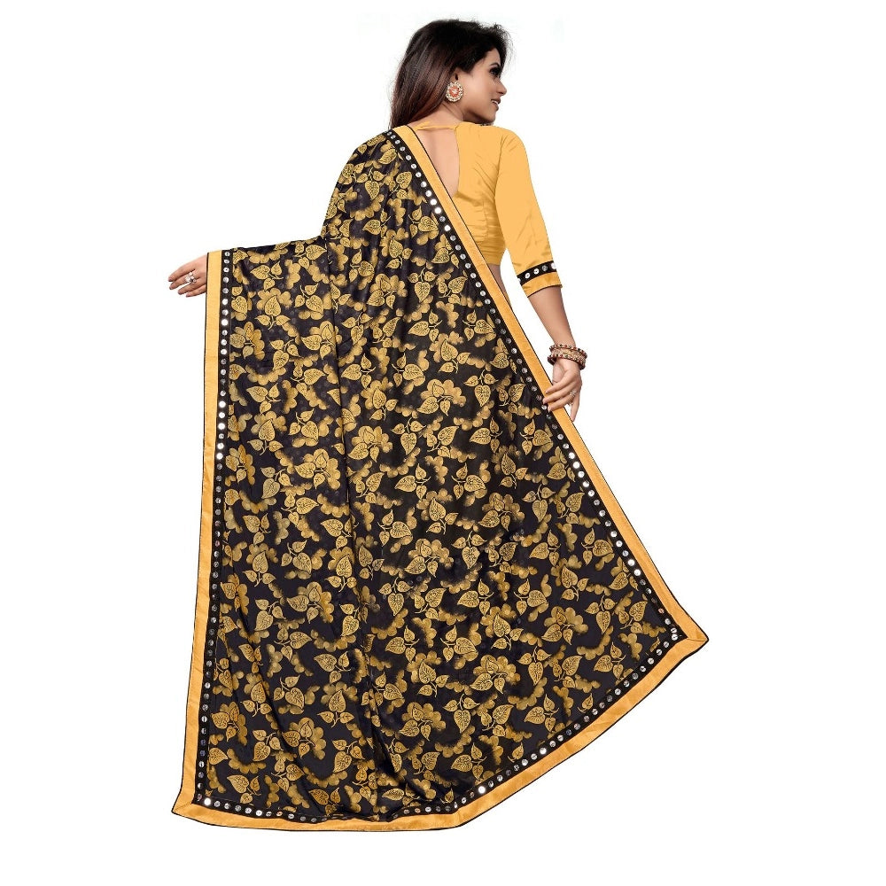 Clasymist Women's Lycra Blend Saree with Blouse (Mustard, 5-6 Mtrs)