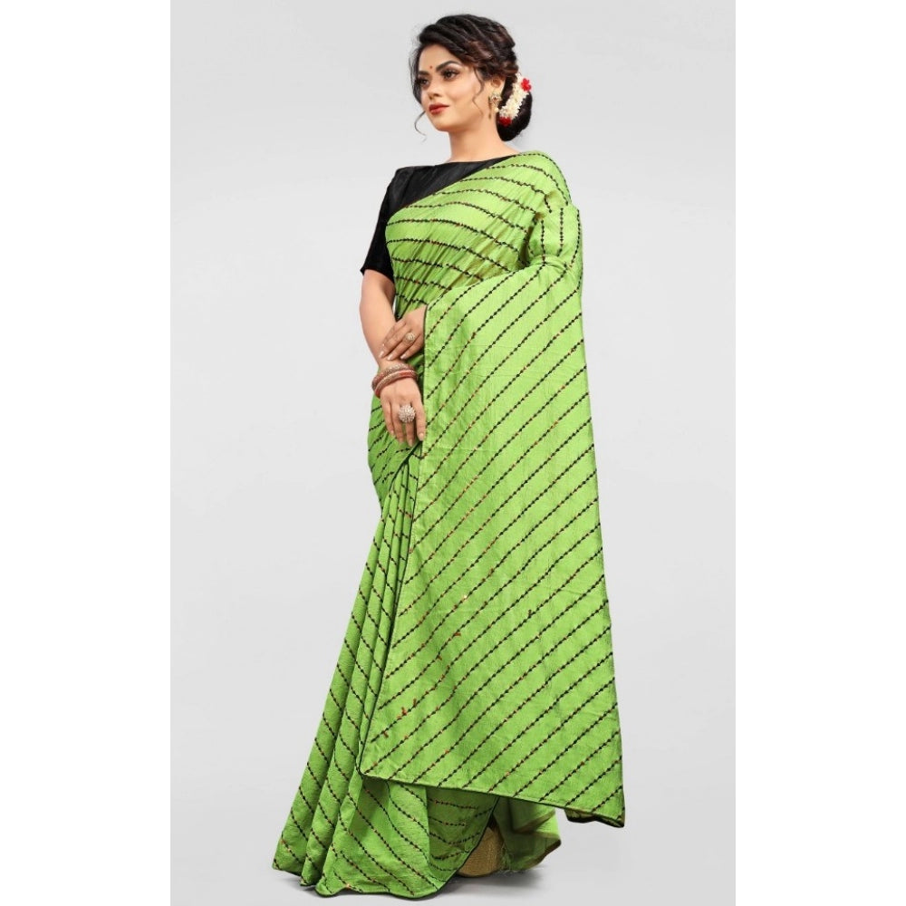 Clasymist Women's Vichitra Saree with Blouse (LightGreen, 5-6 Mtrs)