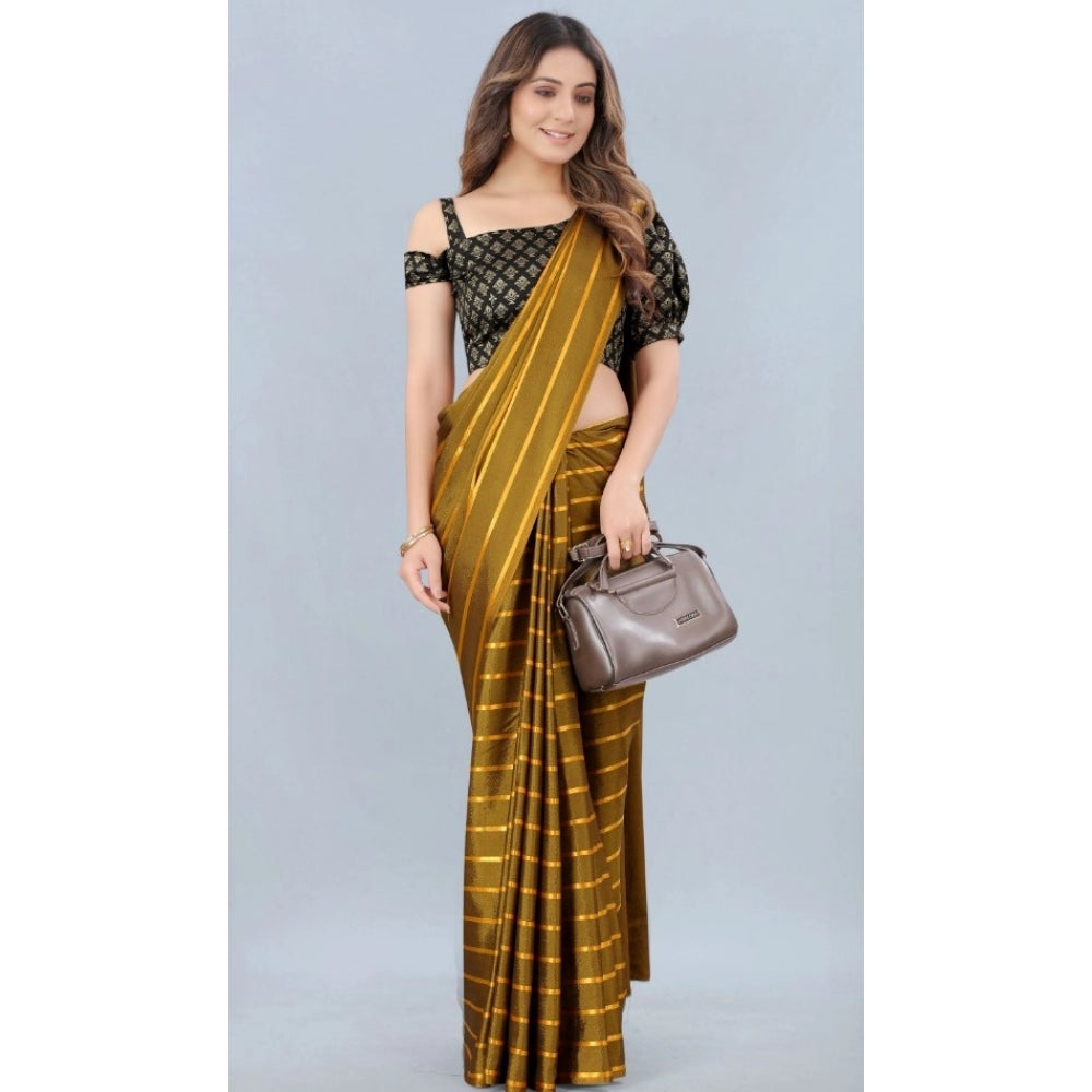 Clasymist Women's Satin Silk Saree with Blouse (Mustard, 5-6 Mtrs)