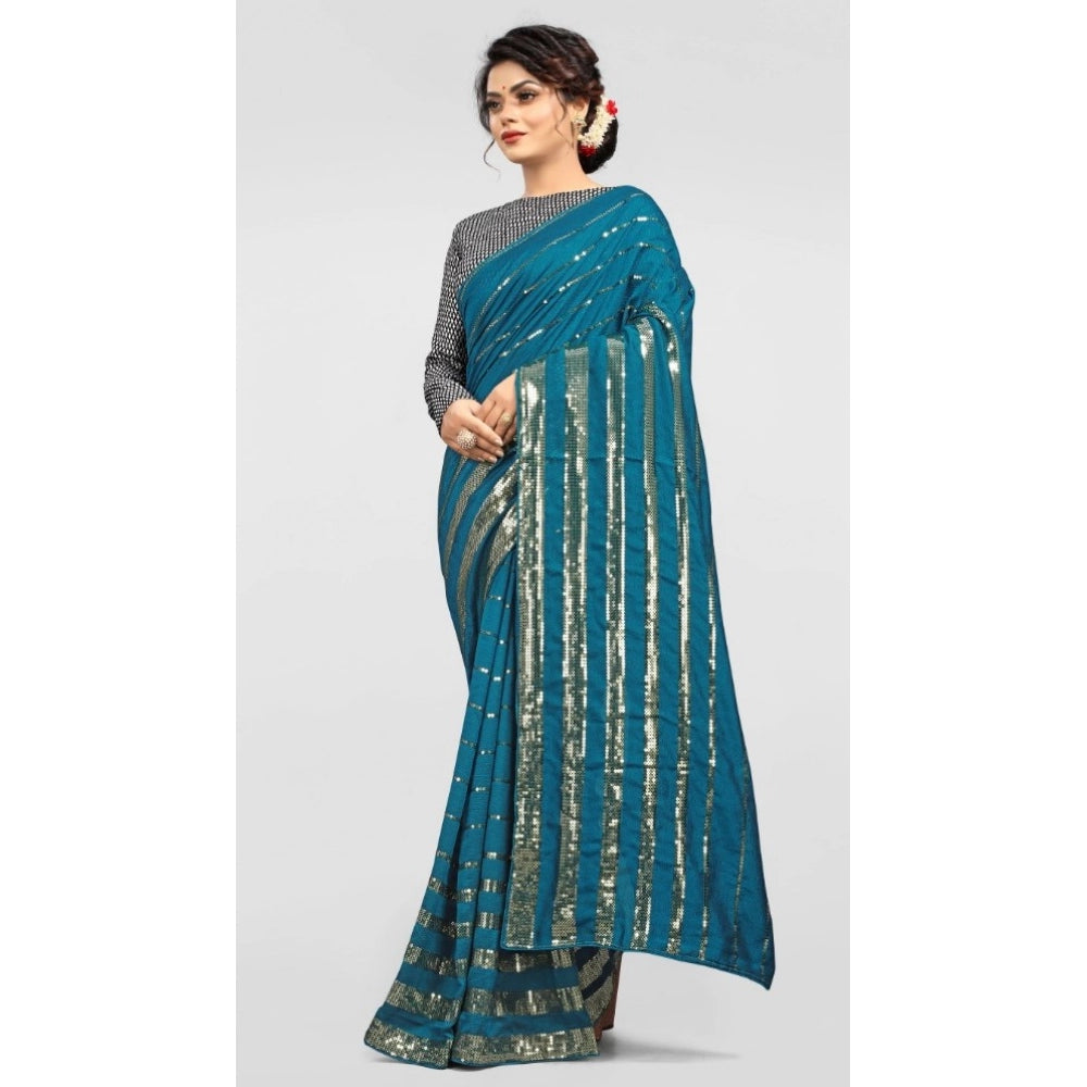 Clasymist Women's Vichitra Saree with Blouse (Rama, 5-6 Mtrs)