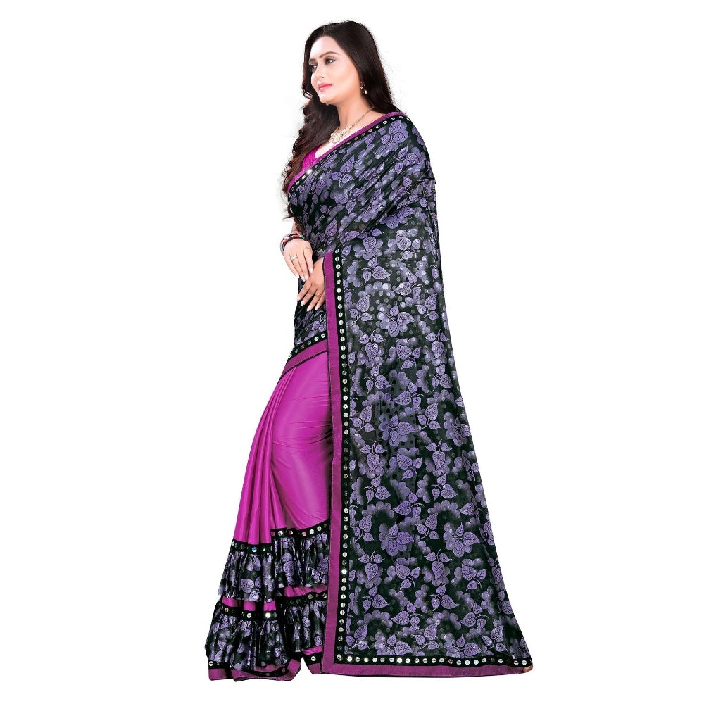 Clasymist Women's Lycra Blend Saree with Blouse (Purple, 5-6 Mtrs)