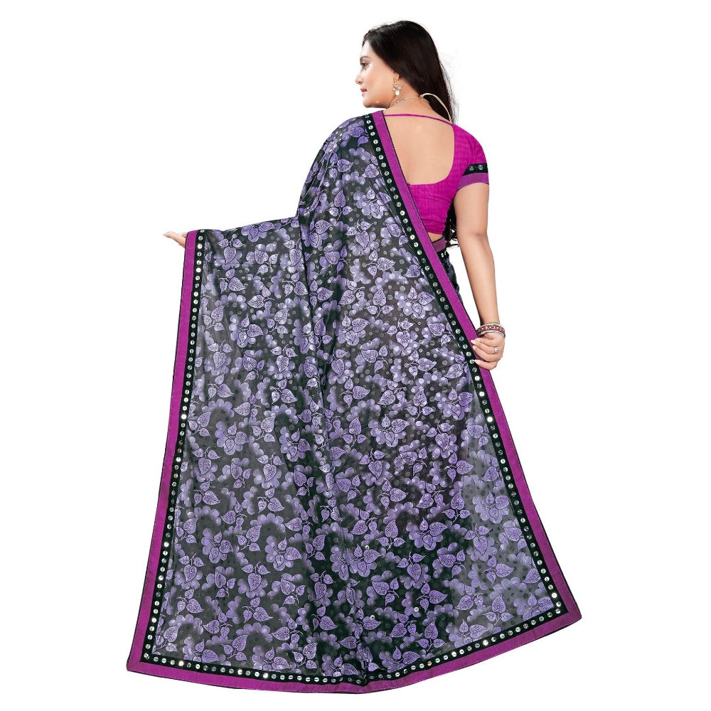 Clasymist Women's Lycra Blend Saree with Blouse (Purple, 5-6 Mtrs)