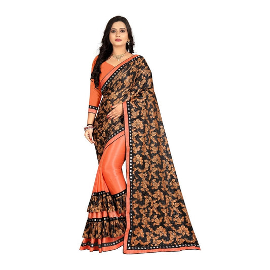 Clasymist Women's Lycra Blend Saree with Blouse (Orange, 5-6 Mtrs)