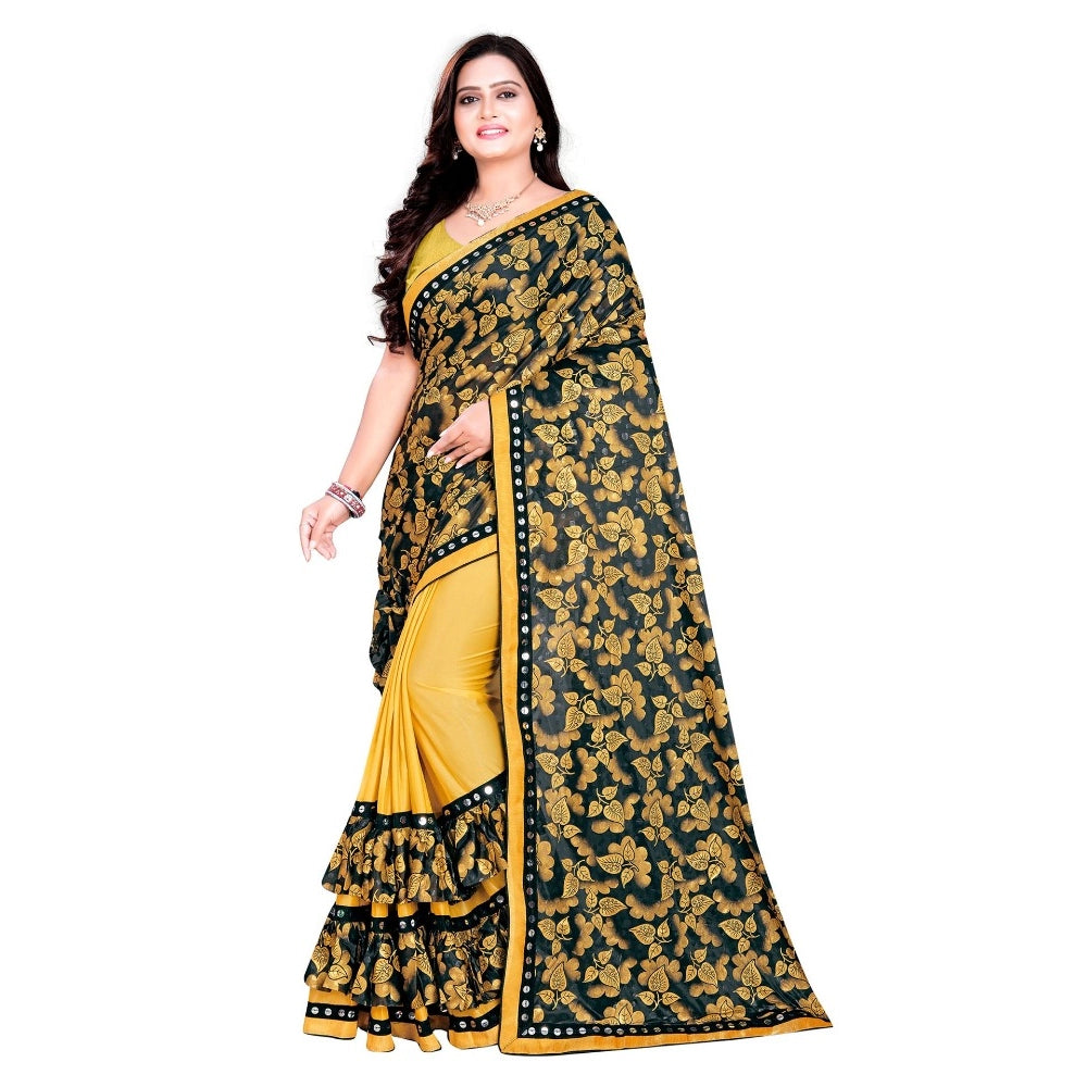 Clasymist Women's Lycra Blend Saree with Blouse (Mustard, 5-6 Mtrs)