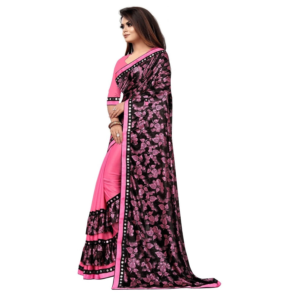 Clasymist Women's Lycra Blend Saree with Blouse (Pink, 5-6 Mtrs)