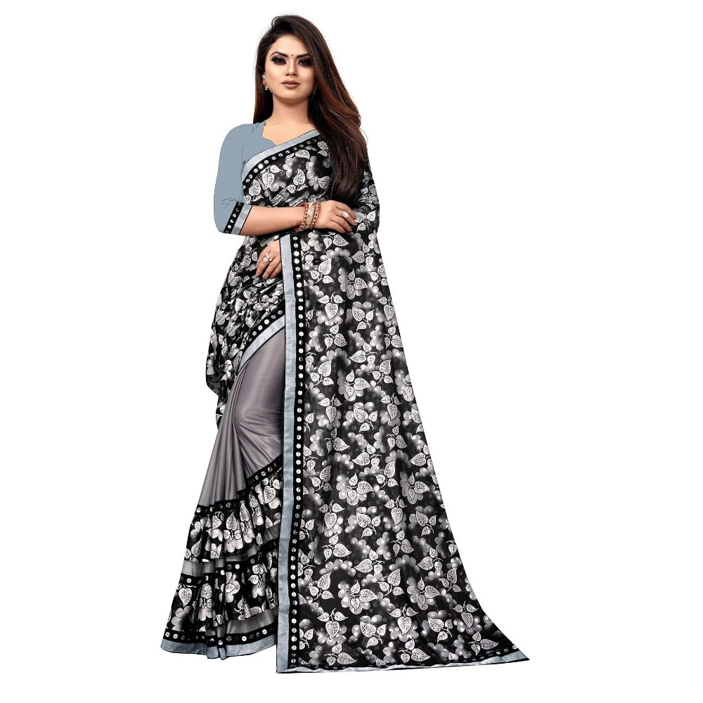 Clasymist Women's Lycra Blend Saree with Blouse (Grey, 5-6 Mtrs)