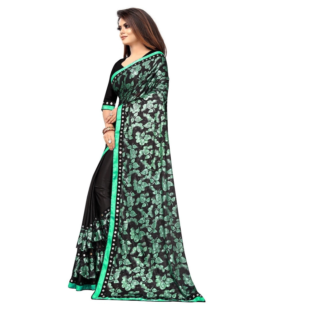 Clasymist Women's Lycra Blend Saree with Blouse (Green, 5-6 Mtrs)