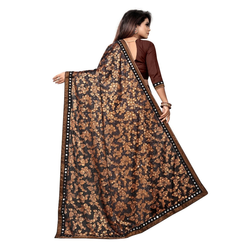 Clasymist Women's Lycra Blend Saree with Blouse (Coffee, 5-6 Mtrs)