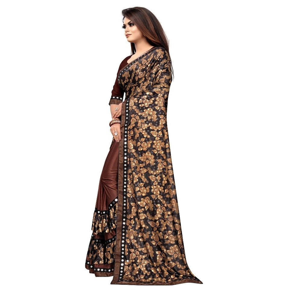 Clasymist Women's Lycra Blend Saree with Blouse (Coffee, 5-6 Mtrs)