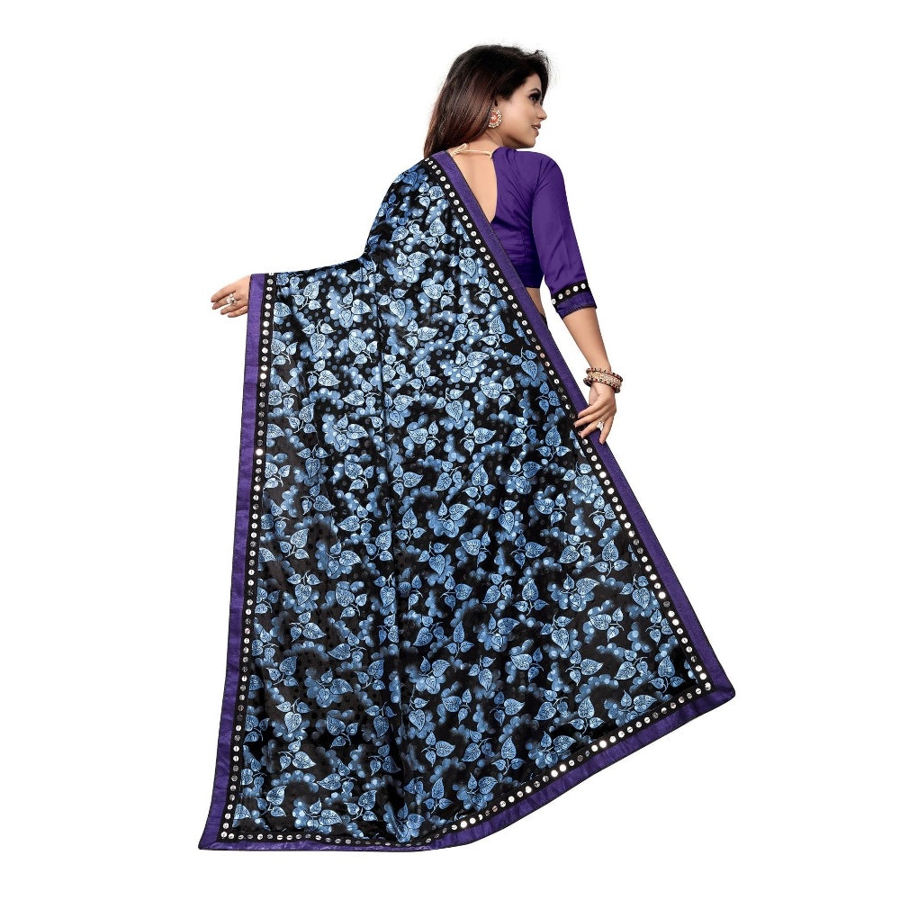 Clasymist Women's Lycra Blend Saree with Blouse (Blue, 5-6 Mtrs)