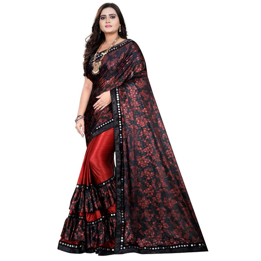 Clasymist Women's Lycra Blend Saree with Blouse (Red, 5-6 Mtrs)