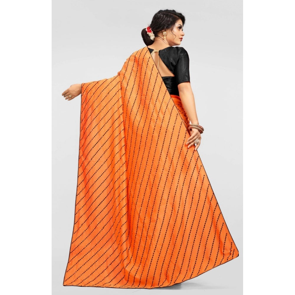 Clasymist Women's Vichitra Saree with Blouse (Orange, 5-6 Mtrs)