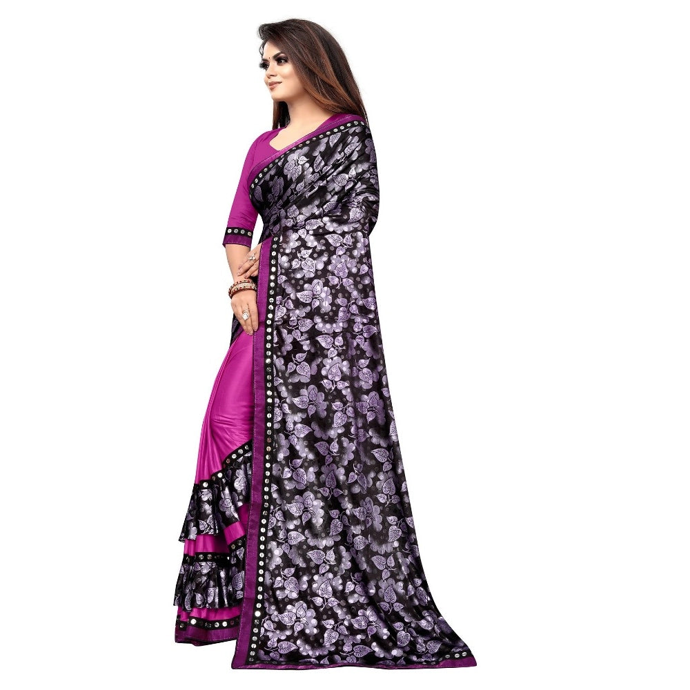 Clasymist Women's Lycra Blend Saree with Blouse (Purple, 5-6 Mtrs)