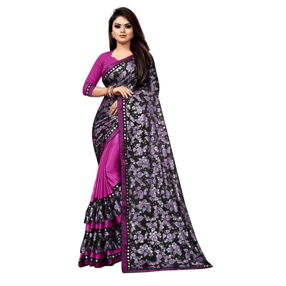 Clasymist Women's Lycra Blend Saree with Blouse (Purple, 5-6 Mtrs)