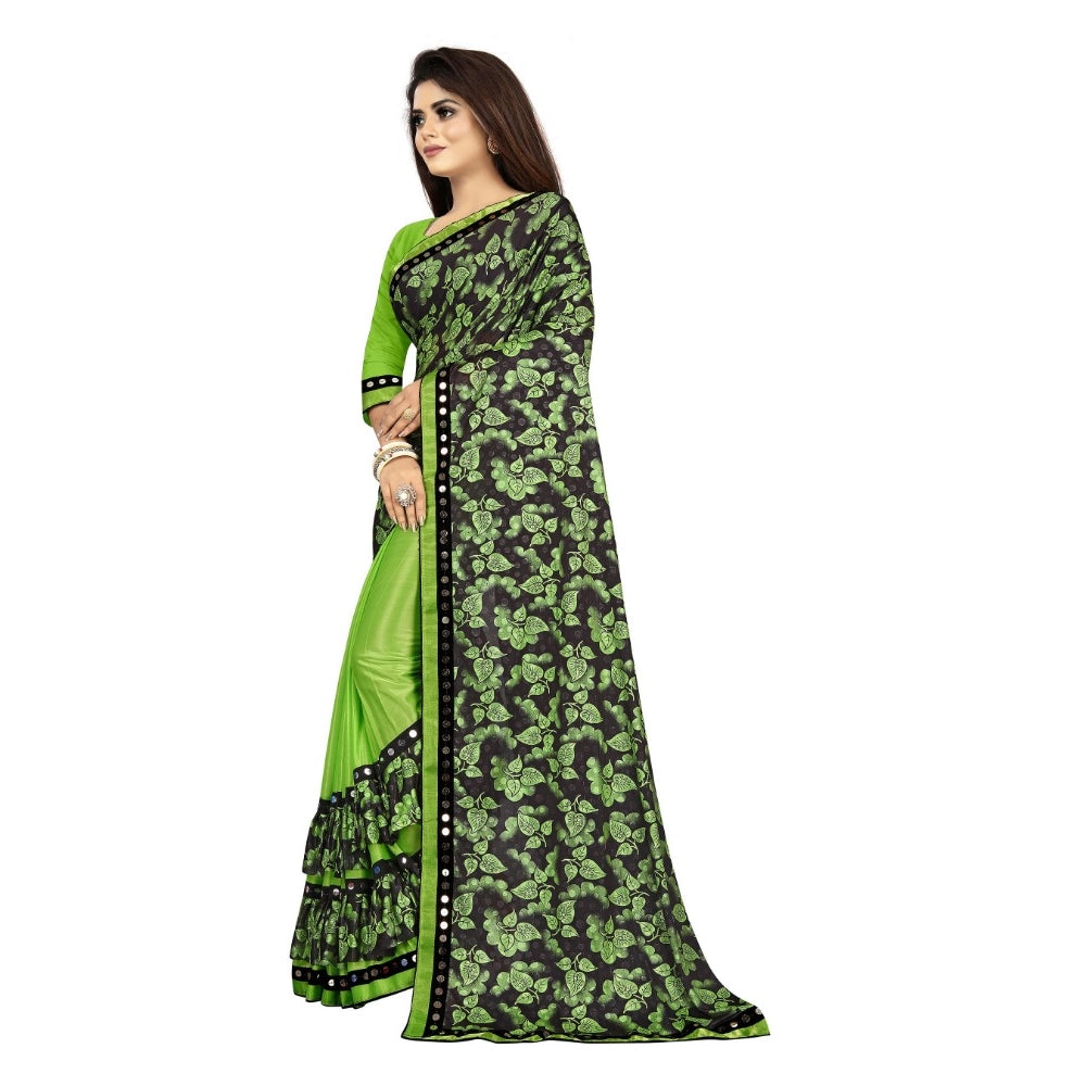 Clasymist Women's Lycra Blend Saree with Blouse (Pista, 5-6 Mtrs)