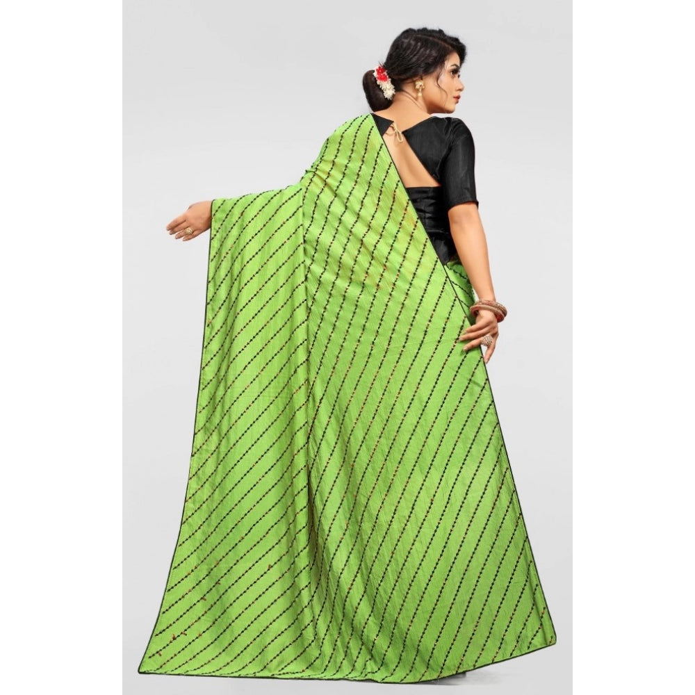 Clasymist Women's Vichitra Saree with Blouse (LightGreen, 5-6 Mtrs)