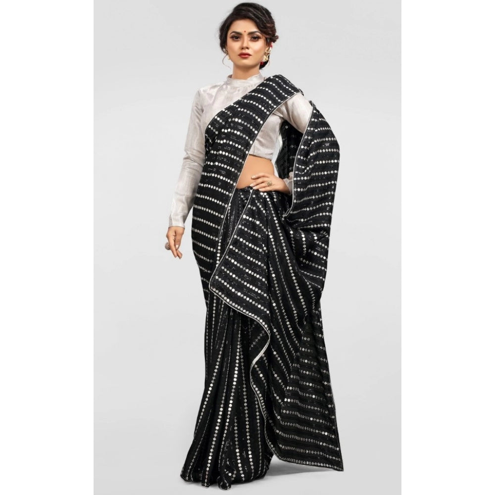 Clasymist Women's Vichitra Saree with Blouse (Silver, 5-6 Mtrs)