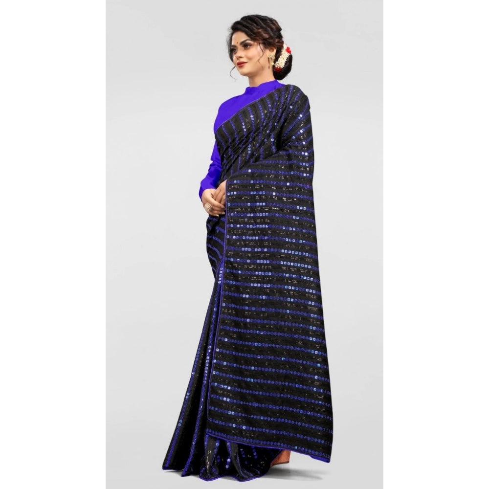 Clasymist Women's Vichitra Saree with Blouse (Blue, 5-6 Mtrs)