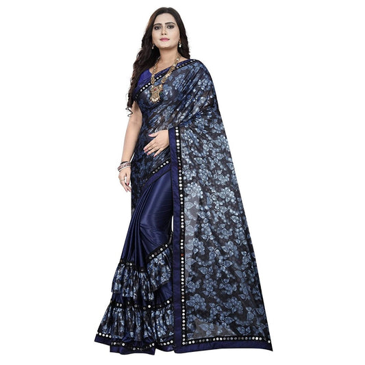 Clasymist Women's Lycra Blend Saree with Blouse (Blue, 5-6 Mtrs)