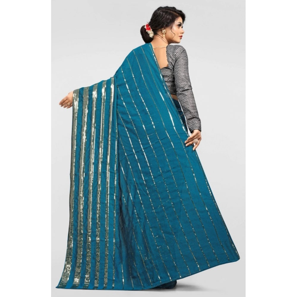 Clasymist Women's Vichitra Saree with Blouse (Rama, 5-6 Mtrs)