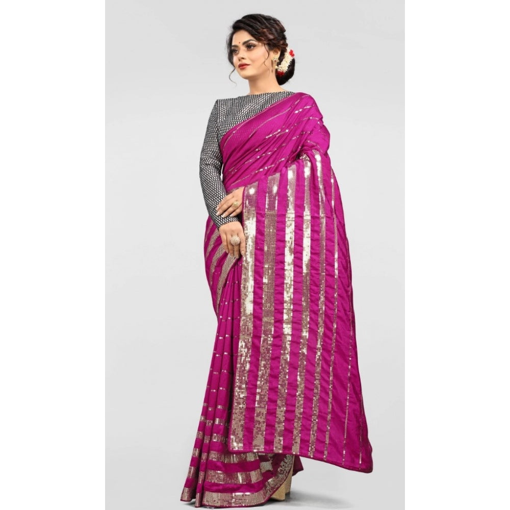 Clasymist Women's Vichitra Saree with Blouse (Pink, 5-6 Mtrs)