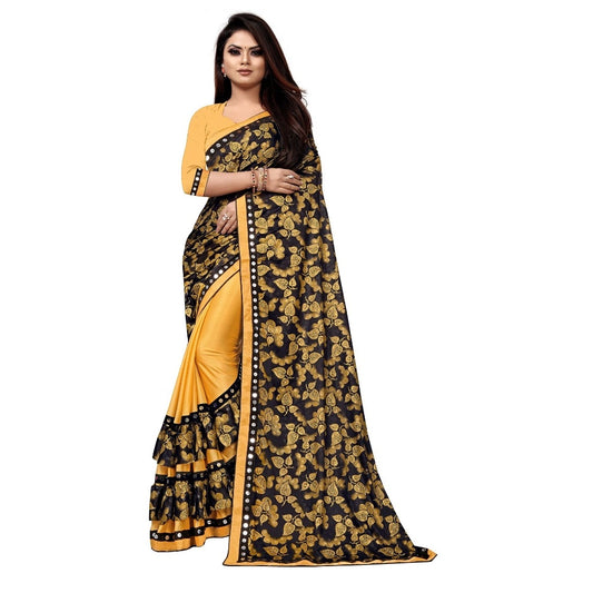 Clasymist Women's Lycra Blend Saree with Blouse (Mustard, 5-6 Mtrs)