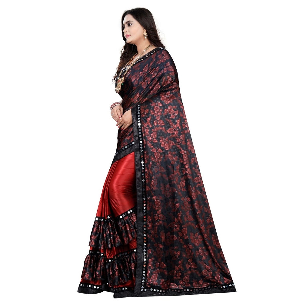 Clasymist Women's Lycra Blend Saree with Blouse (Red, 5-6 Mtrs)