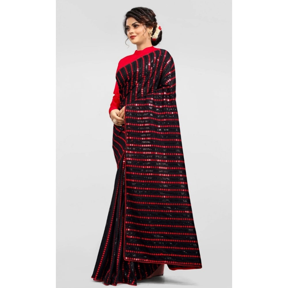 Clasymist Women's Vichitra Saree with Blouse (Red, 5-6 Mtrs)