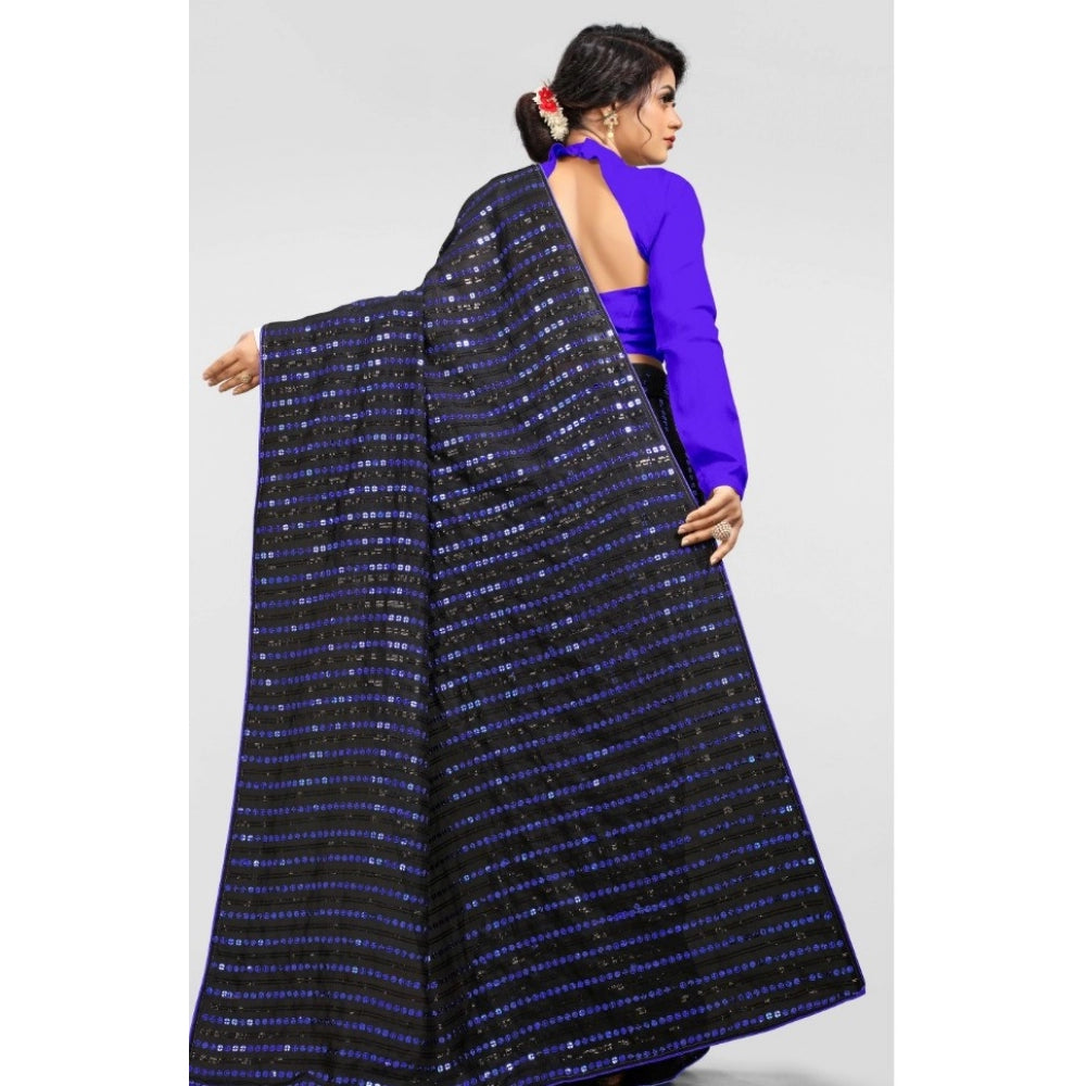 Clasymist Women's Vichitra Saree with Blouse (Blue, 5-6 Mtrs)