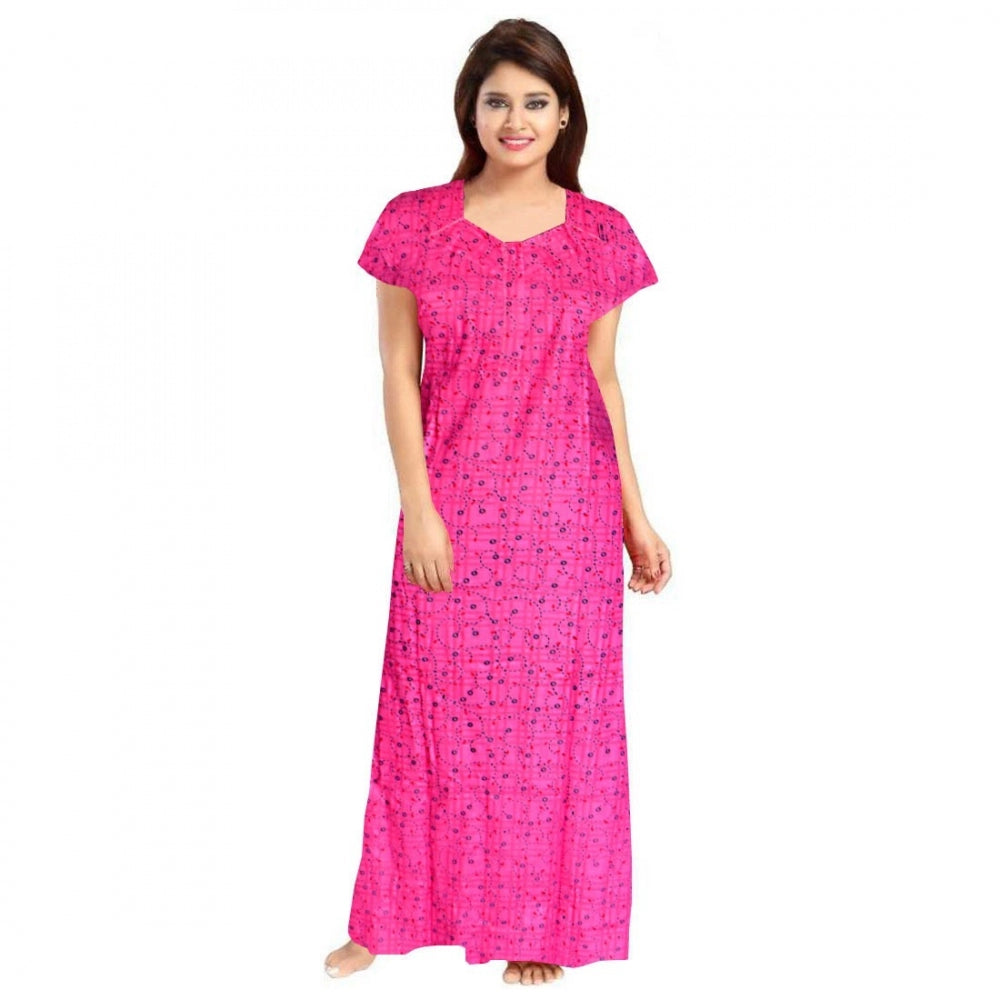 Clasymist Women's Cotton Printed Maxi Nighty (Pink)