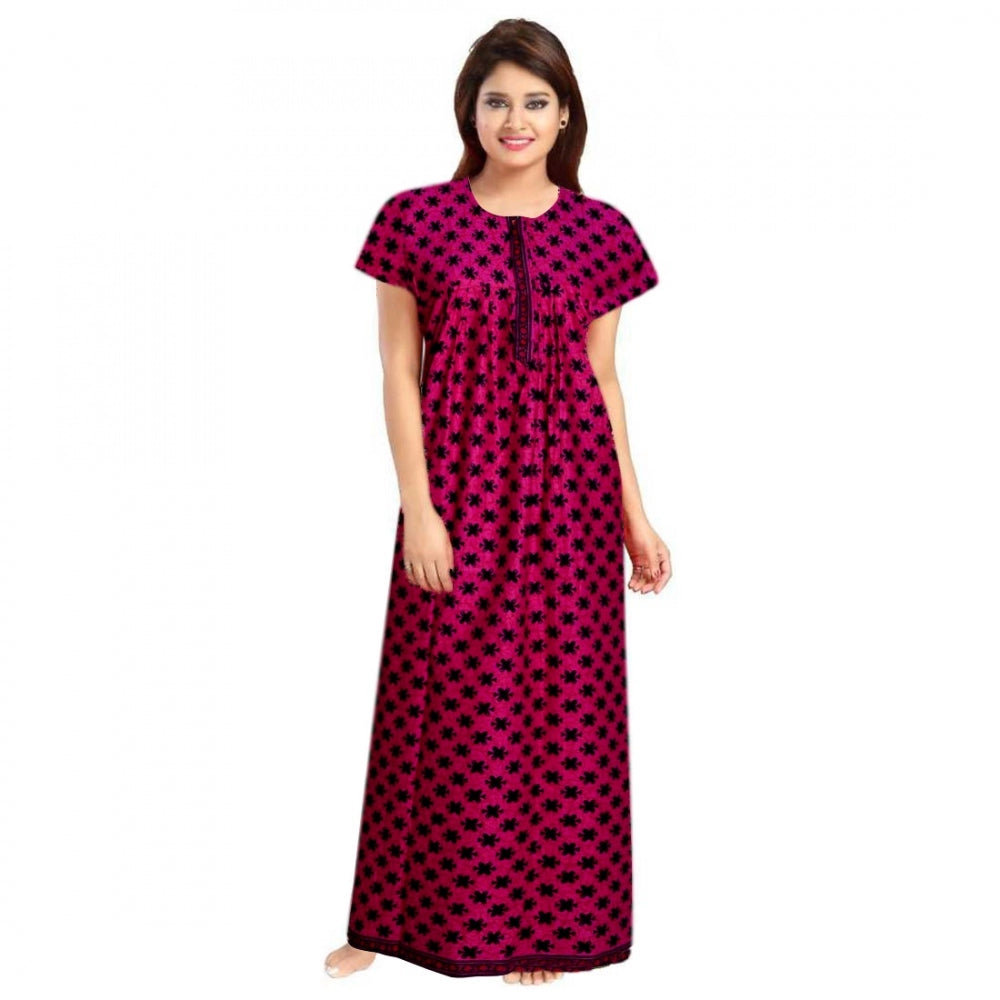 Clasymist Women's Cotton Printed Maxi Nighty (Pink)