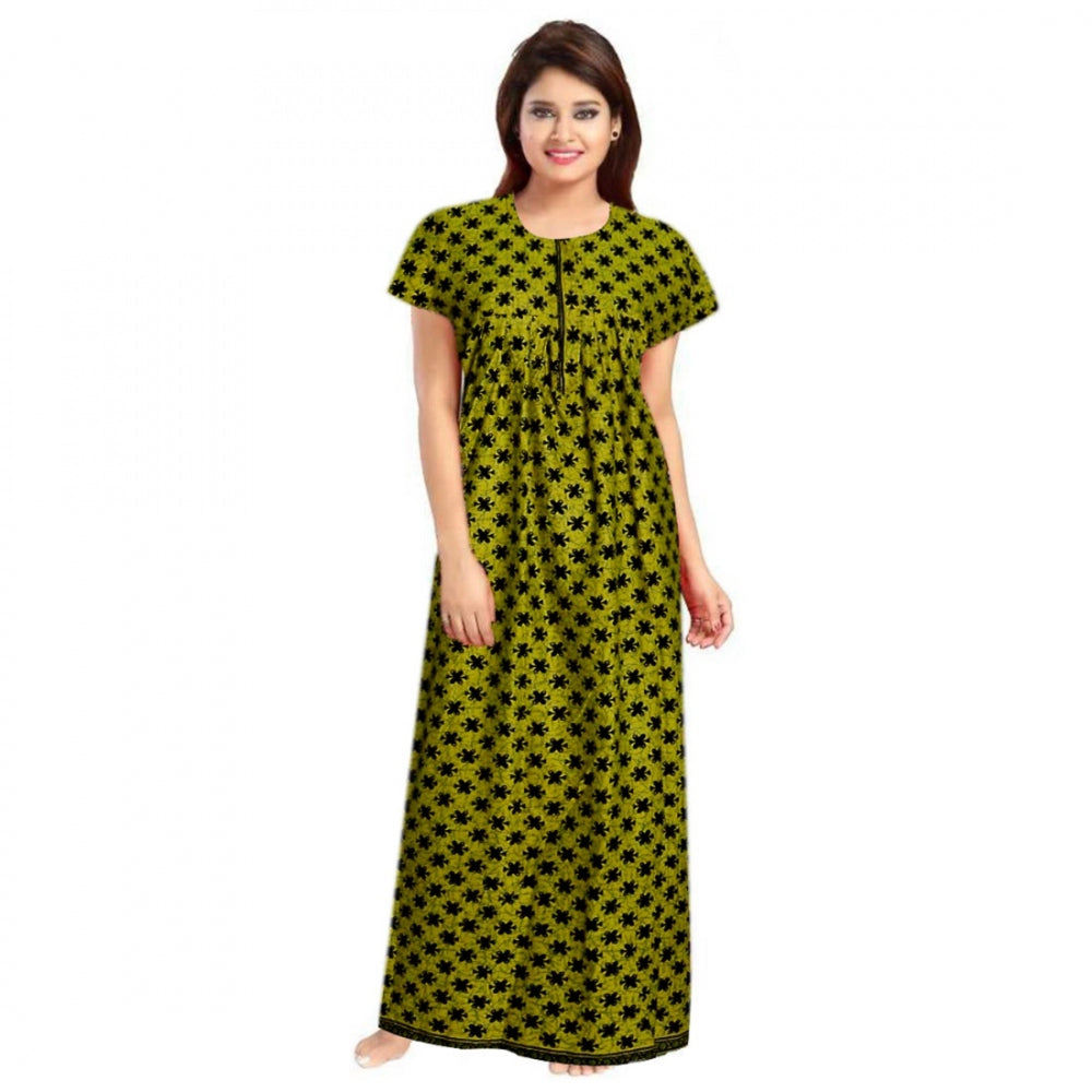 Clasymist Women's Cotton Printed Maxi Nighty (Green)