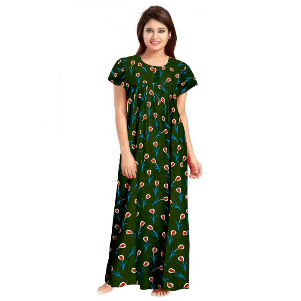 Clasymist Women's Cotton Printed Maxi Nighty (Green)