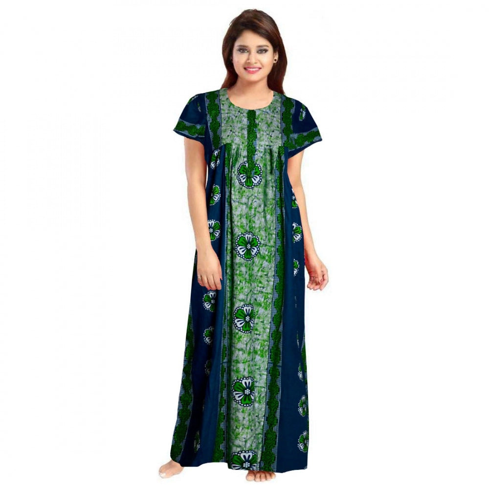 Clasymist Women's Cotton Printed Maxi Nighty (Green)