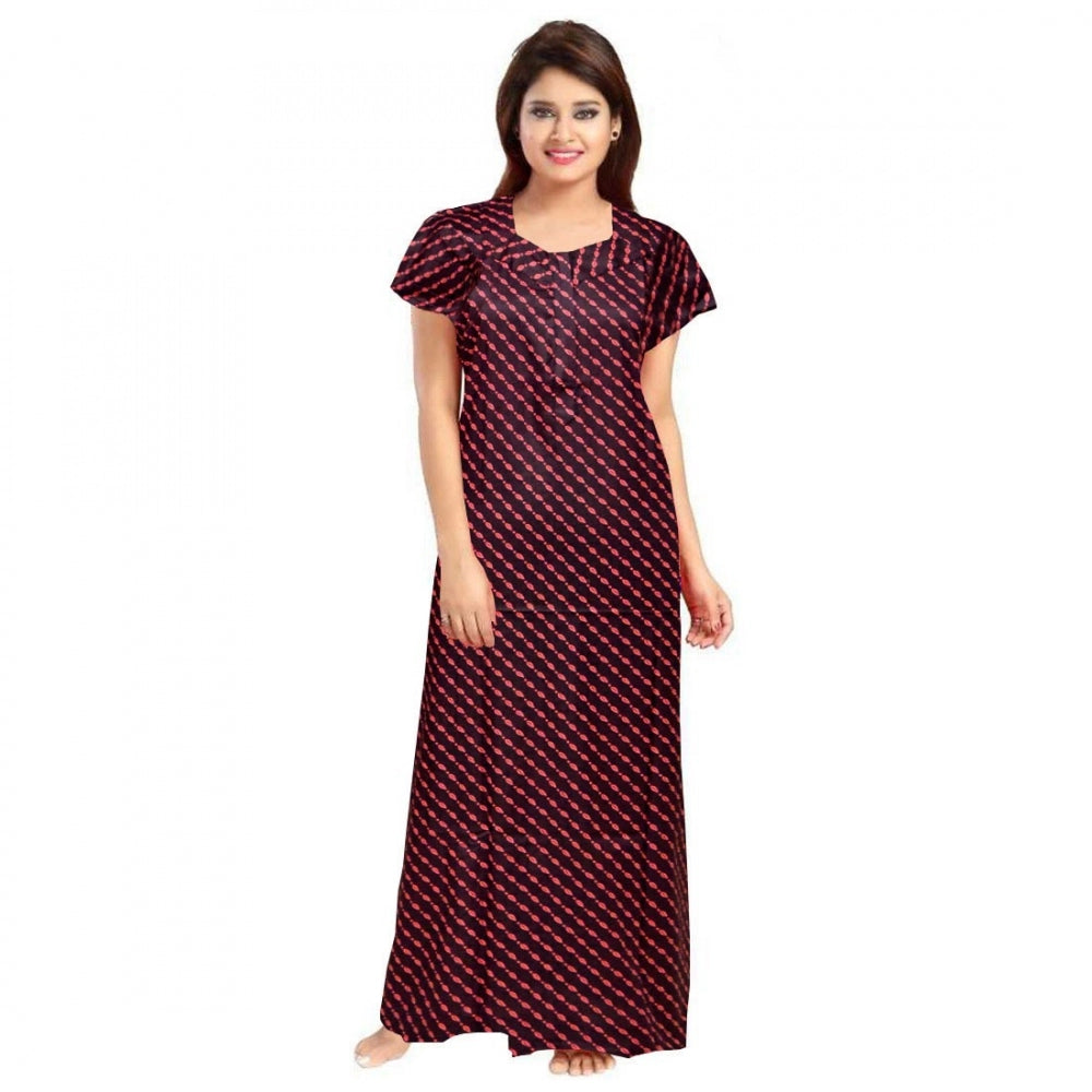 Clasymist Women's Cotton Printed Maxi Nighty (Brown)