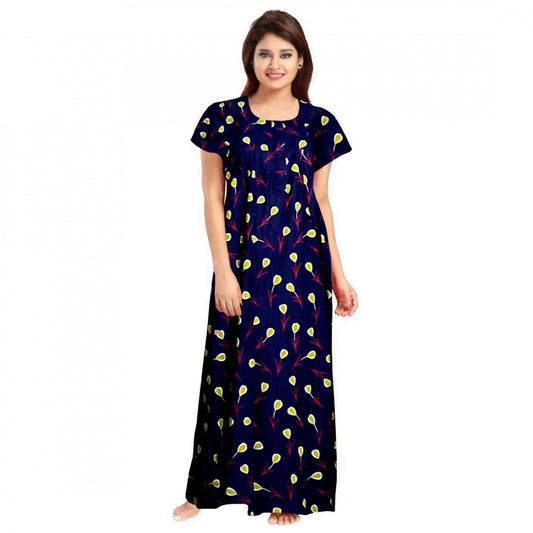 Clasymist Women's Cotton Printed Maxi Nighty (Purple)