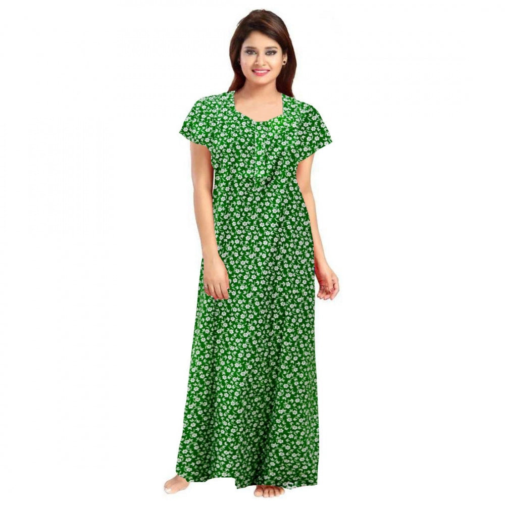 Clasymist Women's Cotton Printed Maxi Nighty (Green)