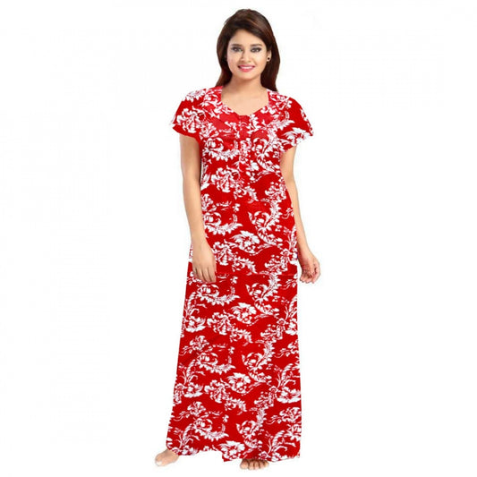 Clasymist Women's Cotton Printed Maxi Nighty (Red)