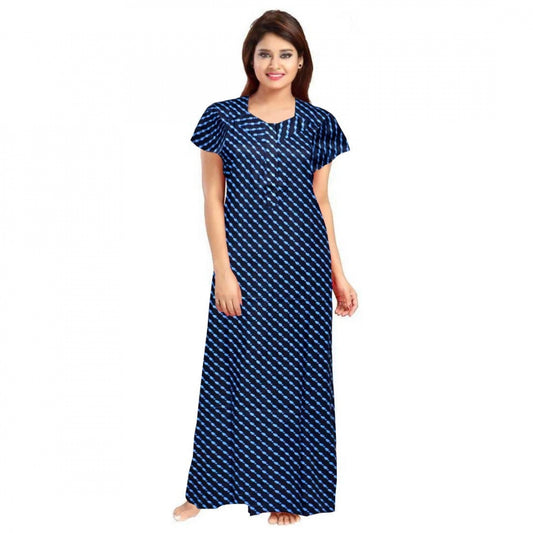 Clasymist Women's Cotton Printed Maxi Nighty (Blue)