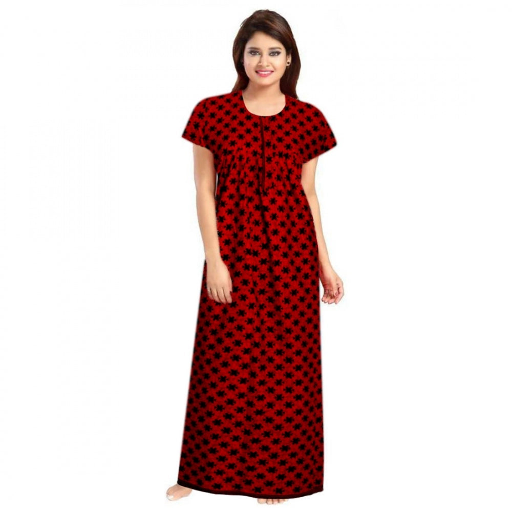 Clasymist Women's Cotton Printed Maxi Nighty (Red)