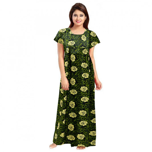 Clasymist Women's Cotton Printed Maxi Nighty (Green)