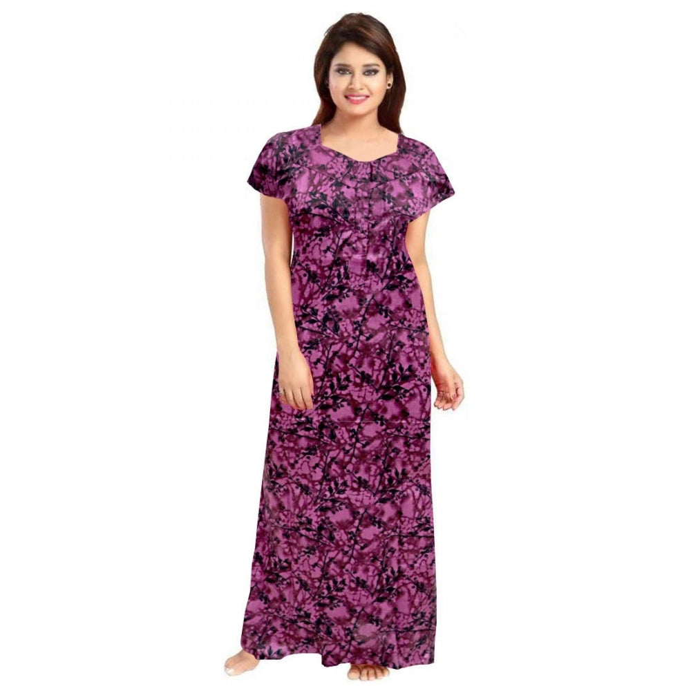 Clasymist Women's Cotton Printed Maxi Nighty (Wine)