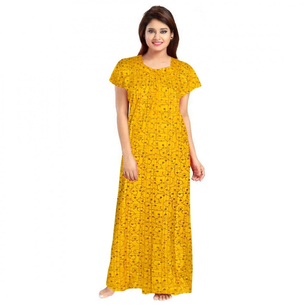 Clasymist Women's Cotton Printed Maxi Nighty (Yellow)