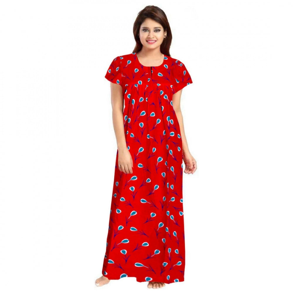 Clasymist Women's Cotton Printed Maxi Nighty (Red)