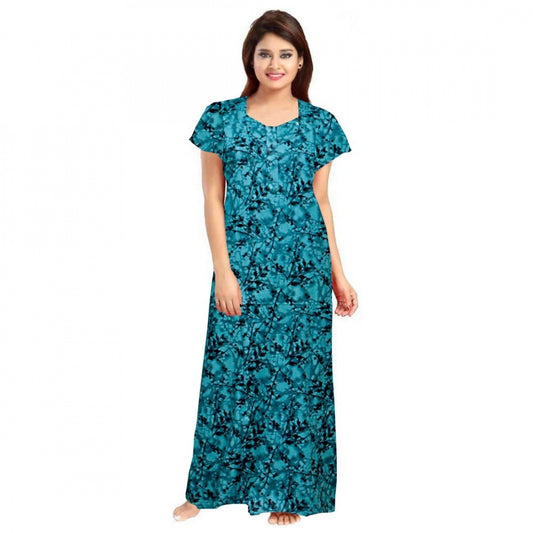 Clasymist Women's Cotton Printed Maxi Nighty (Blue)