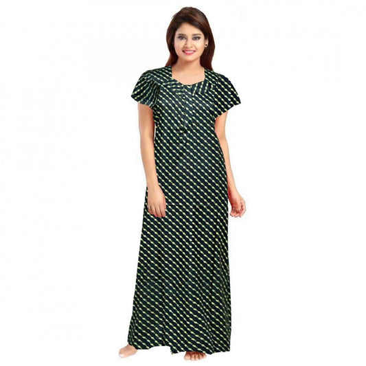 Clasymist Women's Cotton Printed Maxi Nighty (Green)