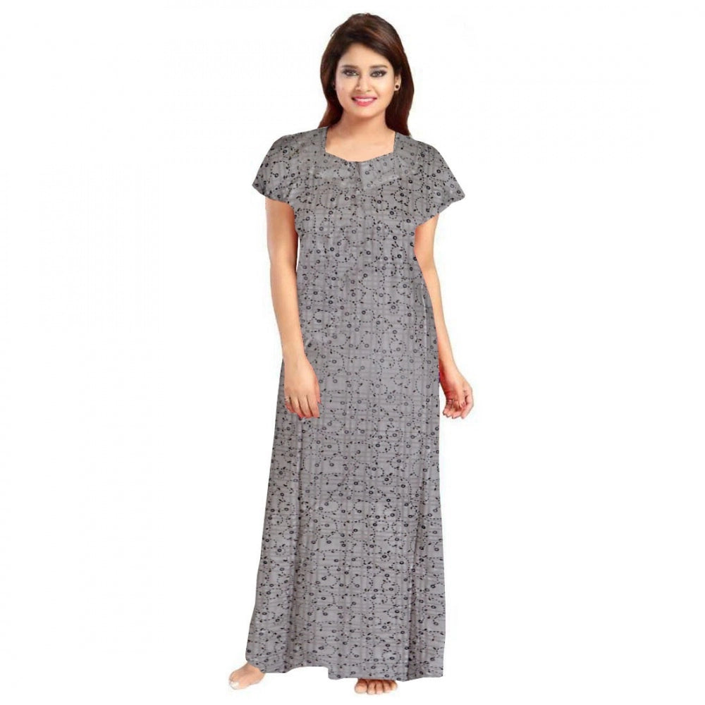 Clasymist Women's Cotton Printed Maxi Nighty (Grey)