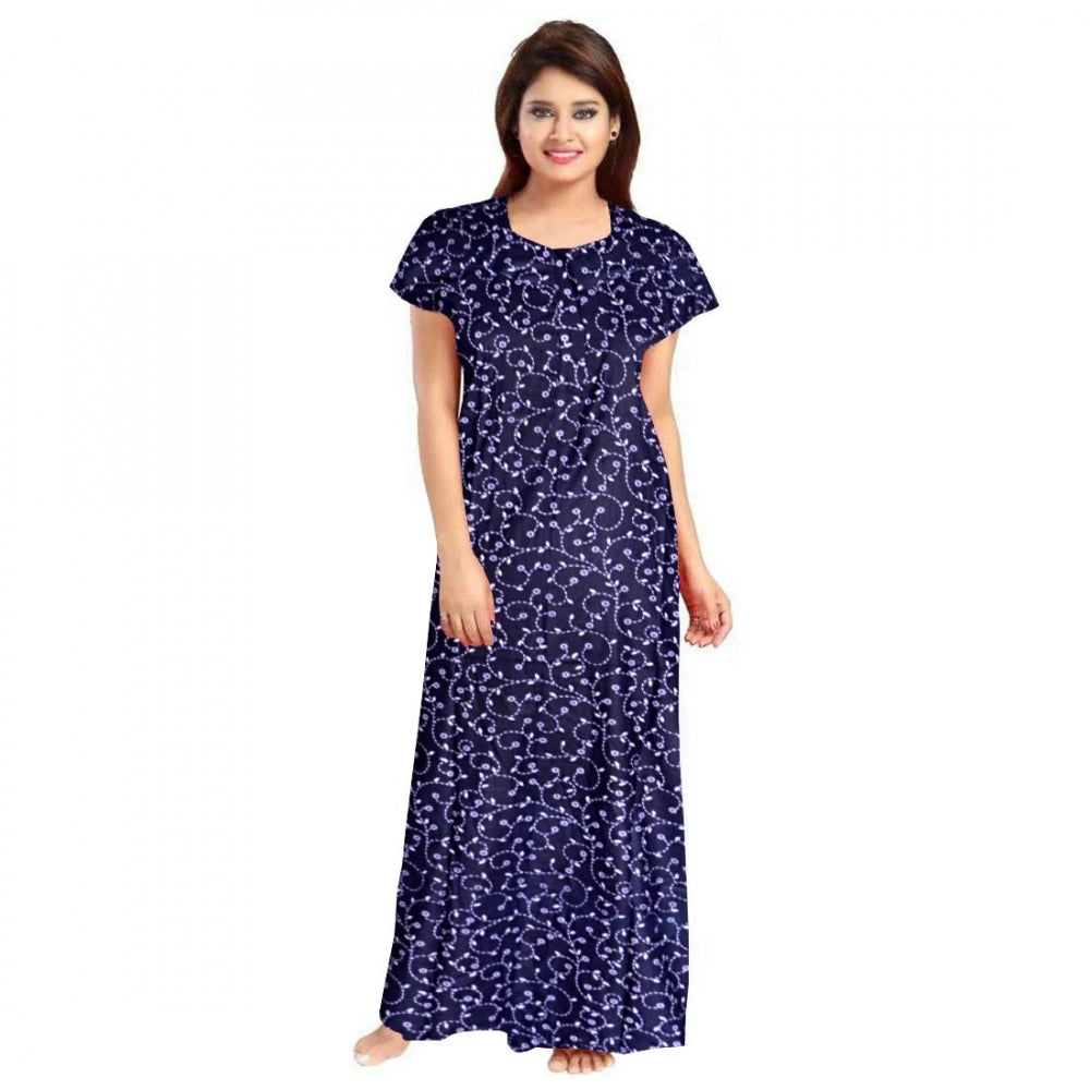 Clasymist Women's Cotton Printed Maxi Nighty (Blue)