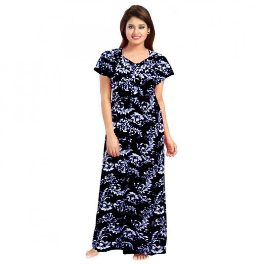 Clasymist Women's Cotton Printed Maxi Nighty (Blue)