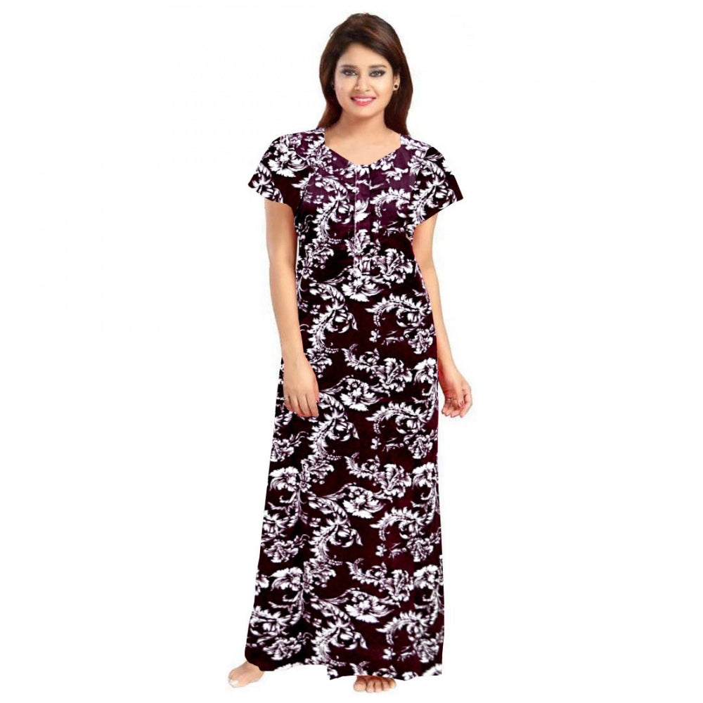 Clasymist Women's Cotton Printed Maxi Nighty (Wine)